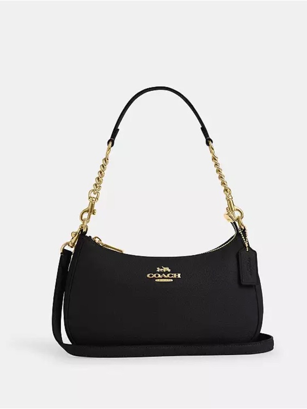 Coach Teri Black Pebbled Leather Shoulder Bag with Gold Hardware